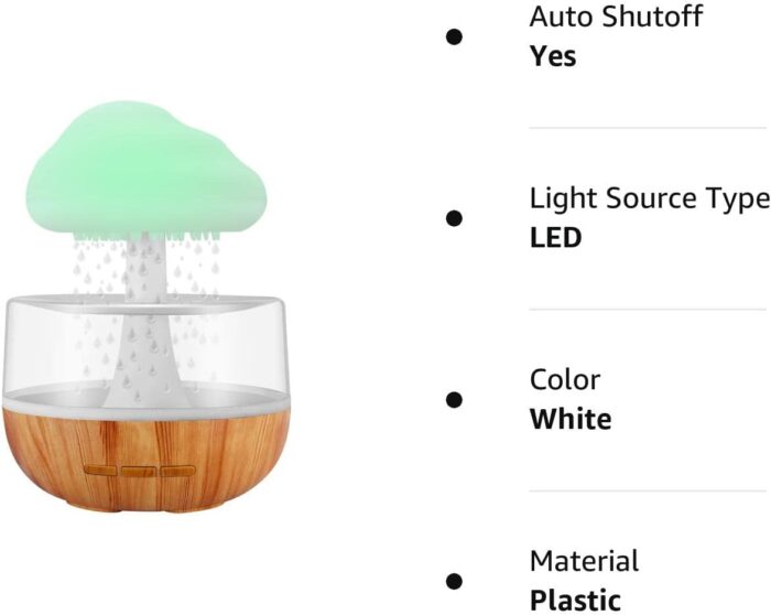 Rain Cloud Night Light Humidifier with Raining Water Drop Sound Oil Diffuser for Bedroom - Image 6
