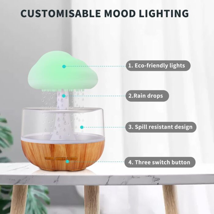 Rain Cloud Night Light Humidifier with Raining Water Drop Sound Oil Diffuser for Bedroom - Image 8