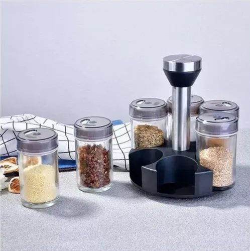 product_image_18159 DS2135 6-Jar Seasoning Organizer Holder Rotation Shelf Tower Revolving Spice Spice Organizer With 6 Spice Jars - Image 1