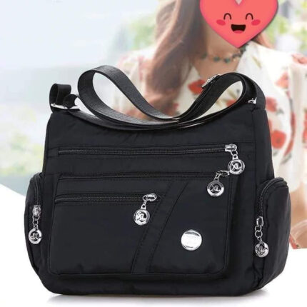 Women’s Nylon Waterproof Large Capacity Crossbody Bag (Black)