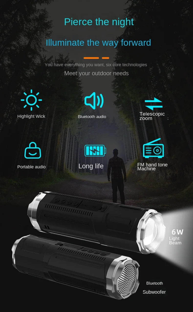product_image_22998 (1) Portable Bluetooth Speaker With Zoomable Flashlight - 4 Dimming Modes FM Radio Long Lasting Life - Image 3