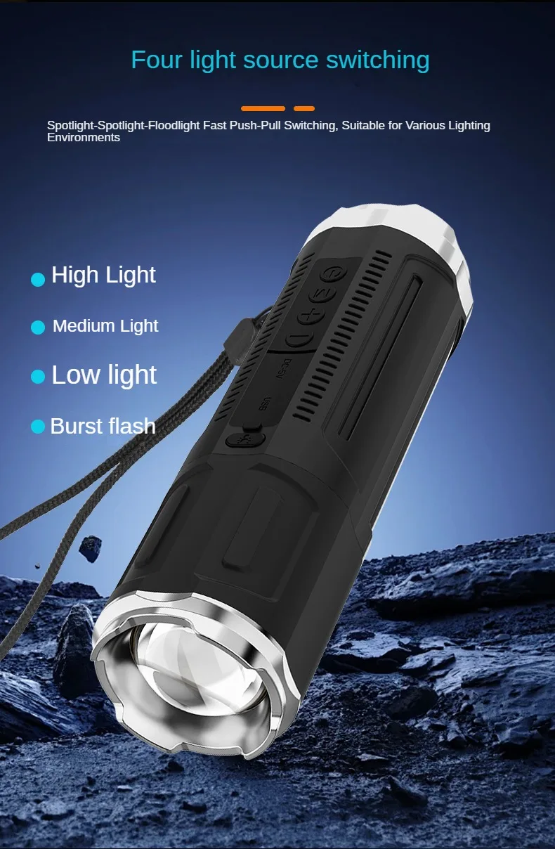 product_image_23000 (1) Portable Bluetooth Speaker With Zoomable Flashlight - 4 Dimming Modes FM Radio Long Lasting Life - Image 5