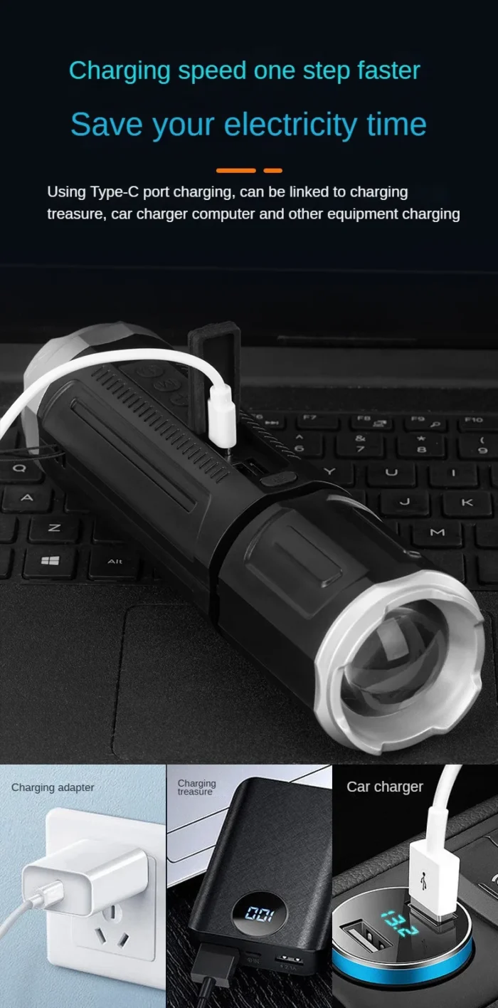 Portable Bluetooth Speaker With Zoomable Flashlight - 4 Dimming Modes FM Radio Long Lasting Life - Image 6