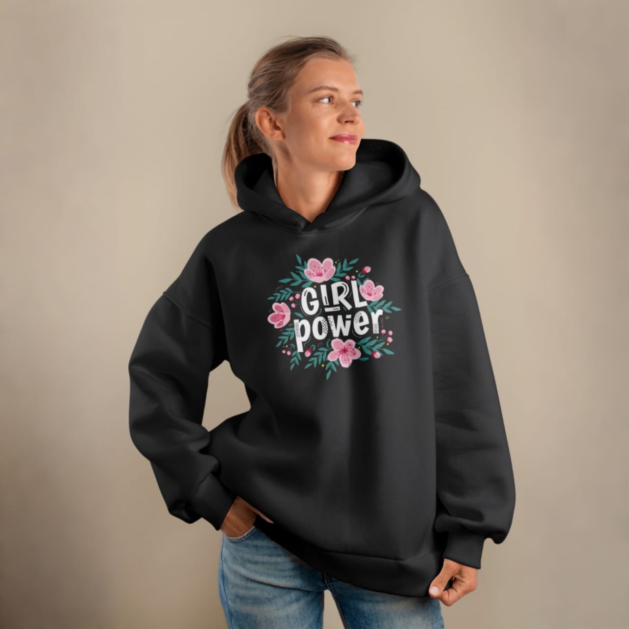 product_image_23544 Premium Comfortable Printed Ladies Winter Hoodie ( Black ) - Image 1
