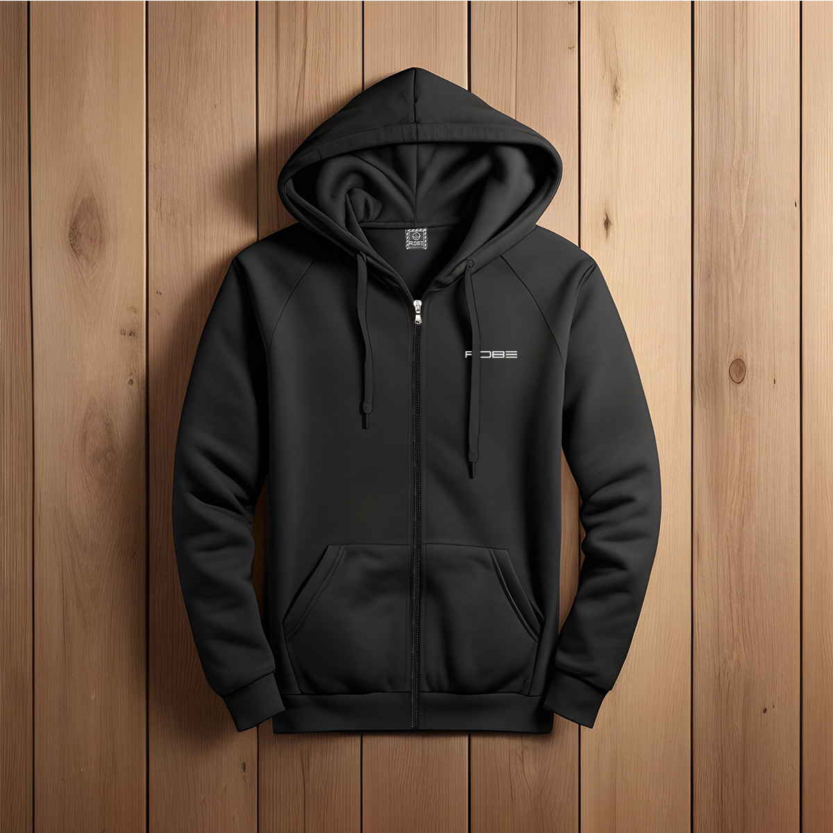 product_image_23945 Men's Winter China Black Hoodie Full Zipper (Fix Hood) - Image 1