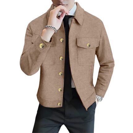 MEN'S Button-Up Shacket Jacket ( Brown+Khaki)