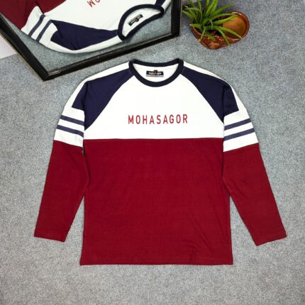 Men's Contrast Design T-Shirt- Maroon