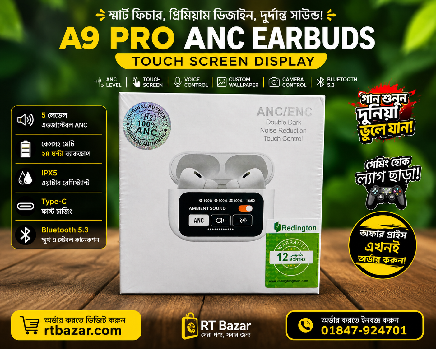 file_00000000f3c8720b997385f2ea930f3b A9 Pro ANC Earbuds with Touch Screen Display - Image 1